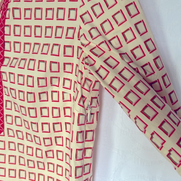 TORY BURCH orange, red, cream square printed mini dress w/3/4 sleeves. Size 2 - Picture 13 of 13